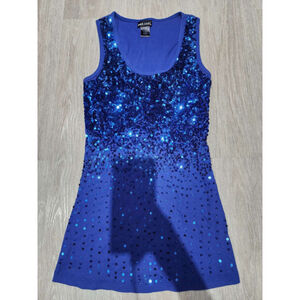 Wet Seal Blue Sequin Tank Top Women's Size M Ribbed Blended Used